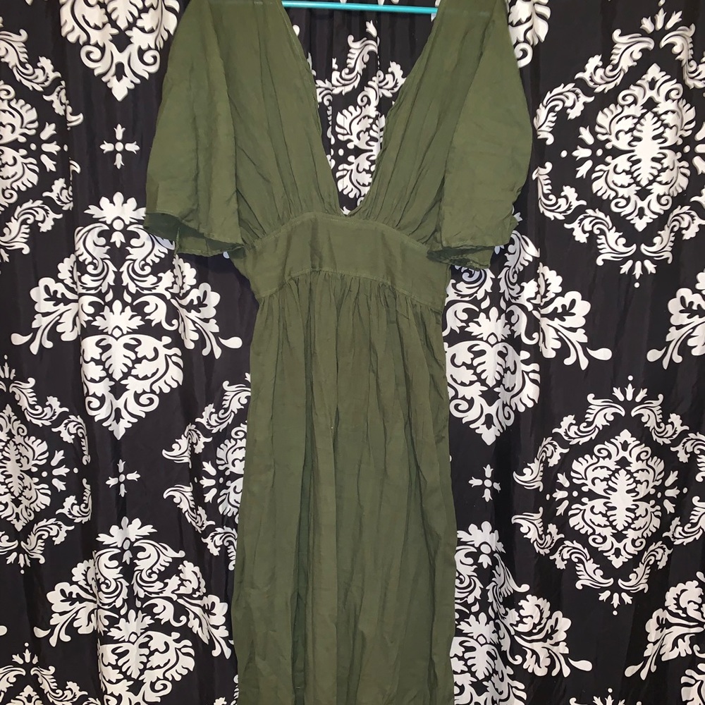 One of kind olive green kimono sleeve maxi dress